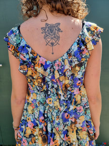 Fleurige jurk met franjes | S