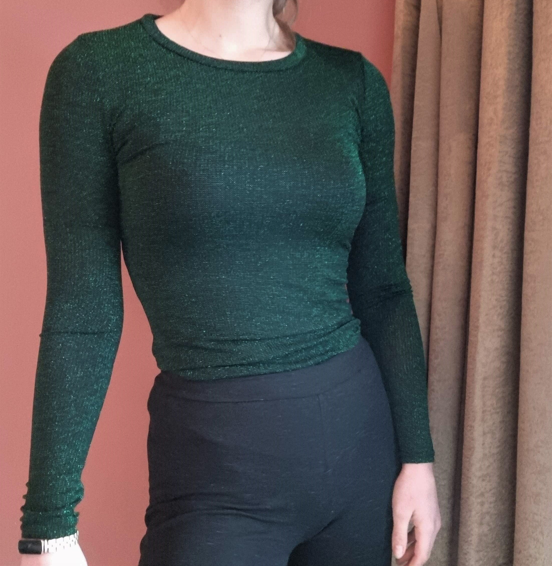Groene glitter top - S