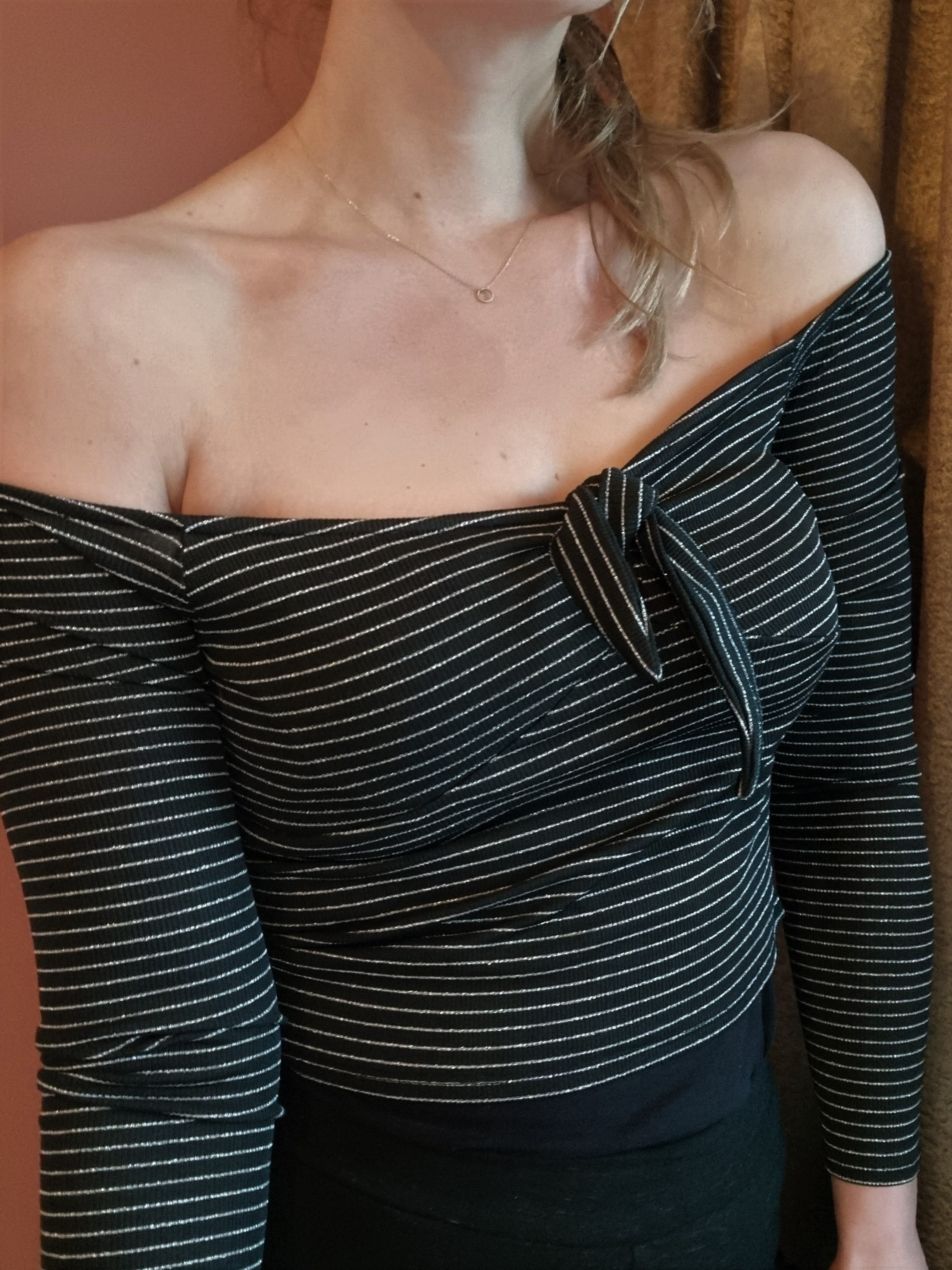 Zwart/zilveren off shoulder top - S