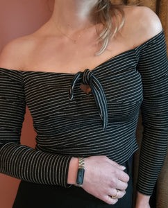 Zwart/zilveren off shoulder top - S