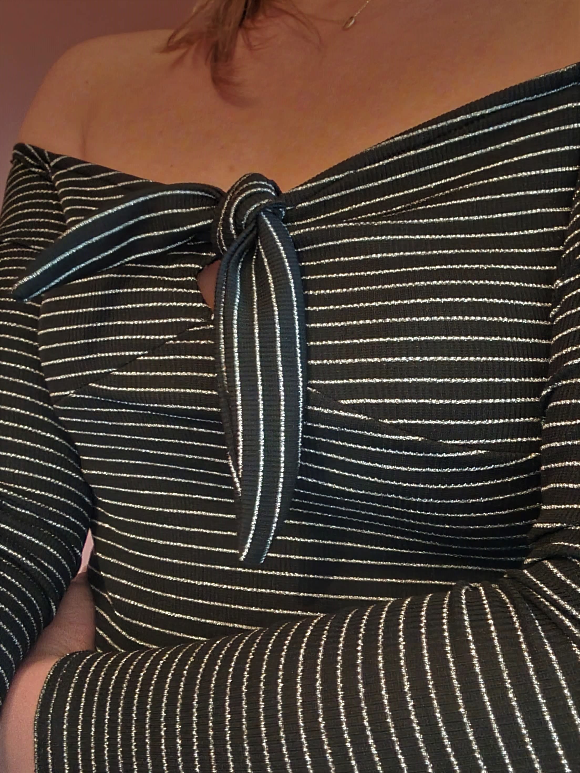 Zwart/zilveren off shoulder top - S