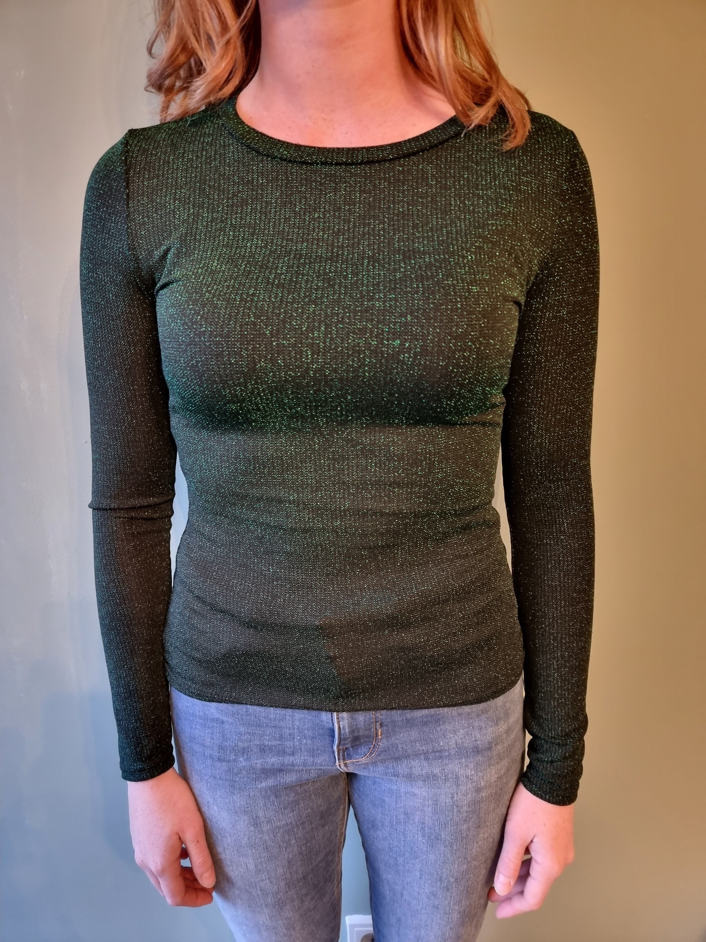 Groene glitter top - S