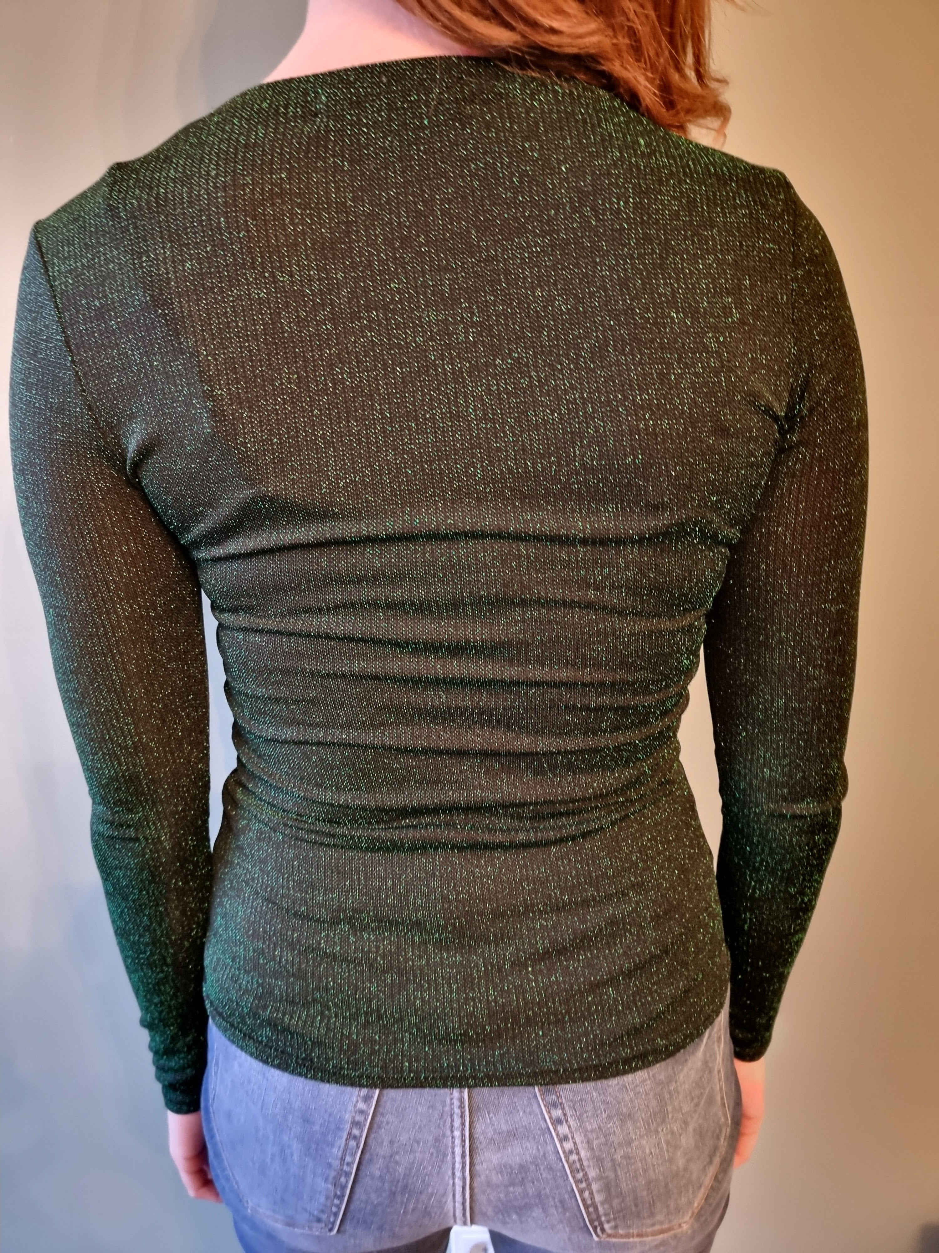Groene glitter top - S