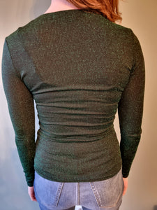 Groene glitter top - S